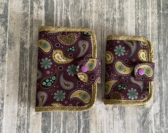 Needlebook needle pin holder sewing case sewing kit Purple and Brown Paisley