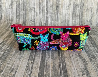 Small Wedge Pouch Project Case Knitting Crochet Pouch Zipper Pouch Cosmetic Pouch Removable Wristlet Colorful Cats Fabric