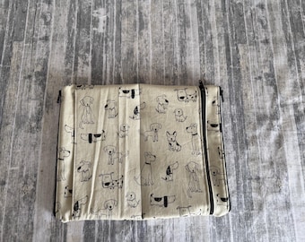 Zippered Insert for Midori Travelers Notebook, Wide, Black Stick Dogs Fabric