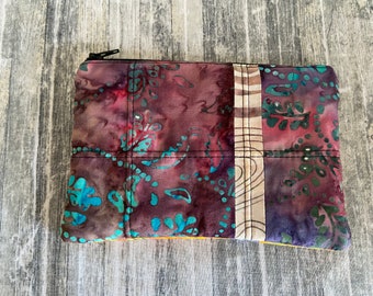 Batik Patchwork Zipper Pouch: Quilted Cotton Cosmetic Case