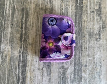 Small Needlebook needle pin holder sewing case sewing kit Bright Flowers on Purple