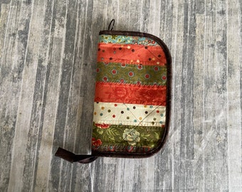 Double Pocket Pouch Zipper Pouch Fold open pouch Patchwork Brown Orange Green Teal