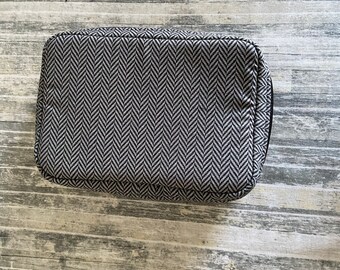 USB Storage Case, cord organizer, electronic storage, black and gray herringbone