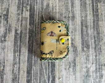 Small Needlebook needle pin holder sewing case sewing kit Butterflies Moths flying bugs Yellow
