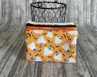Zipper Pouch Coin Purse small zipper pouch zipped pouch small zippy - Choice of  zipper colors - Halloween Ghosts and Bats on Orange