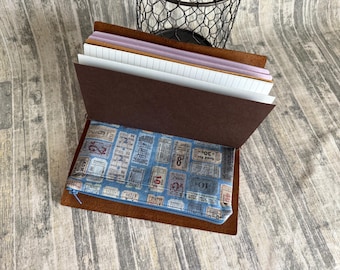 Zippered Insert for Midori Travelers Notebook, Choose your Size - Tim Holtz Eclectic Elements Blue Tickets