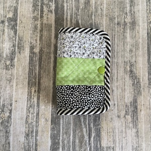 Thread Catcher Wallet: Lime Green, Black & White Stripe, Needle Pad