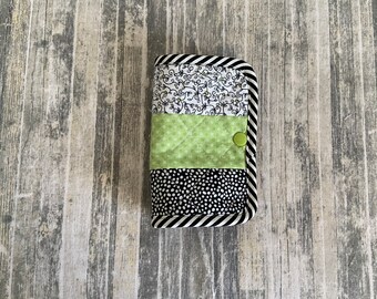 Thread Catcher Wallet: Lime Green, Black & White Stripe, Needle Pad