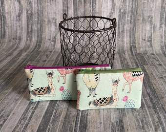 Llama Cactus Zipper Pouch: Cotton Cosmetic Bag, Cord Case