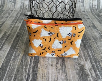 Zipper Pouch Coin Purse zipper case zipped pouch small zippy - Choice of  zipper colors - Halloween Ghosts and Bats on Orange