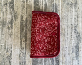 ORT thread catcher floss saver snap closure needle landing pad project helper cross stitch aid folding wallet Tiny Cows on Red