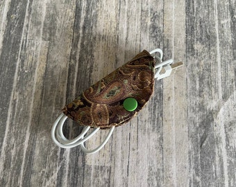 Cord Keeper Cord Taco Cord saver Cord Holder Travel cord case cord organizer brown green and gold paisley