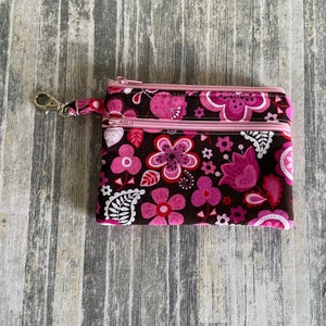 Monedero grande con cremallera, tarjetero, monedero, estuche para dispositivos electrónicos, monedero con doble cremallera, flores rosas y marrones
