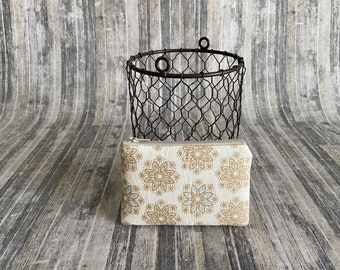 Pocket Zipper Case, Change Purse, Card Case, Tan Stars