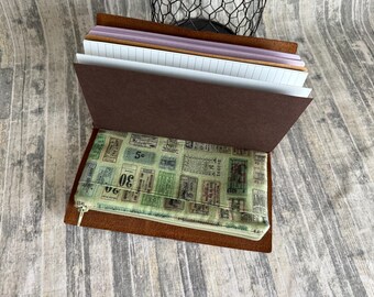 Zippered Insert for Midori Travelers Notebook, Choose your Size - Tim Holtz Eclectic Elements Green Tickets