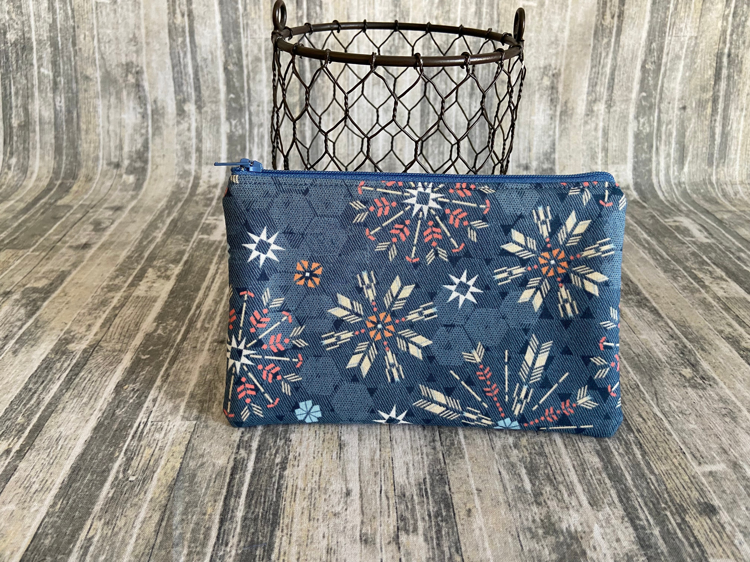 Floral Cotton Zipper Pouch: Cosmetic Bag, Cord Case