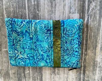 Batik Quilted Zipper Pouch: Cotton Cosmetic Case, Cord Organizer