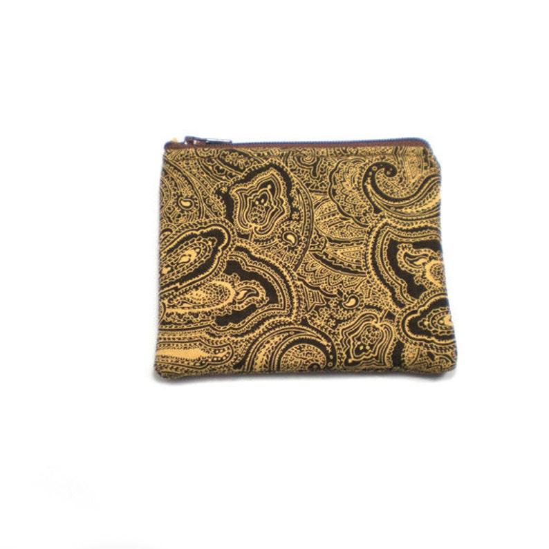 Pocket Zipper Case, Change Purse, Card Case, Coin Purse, Brown and Tan Paisley image 2