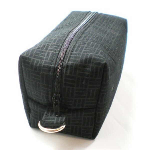 Zipper Box Pouch Project or Travel Case Black and Gray Brick Pattern