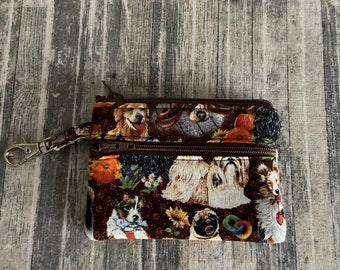 Small Zippered Wallet Card Change Purse Gadget Case Double Zip Wallet Pouch Puppy Fun