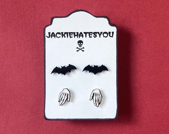Bat & Skeleton Hand Stud Earring Set / Gothic Gift