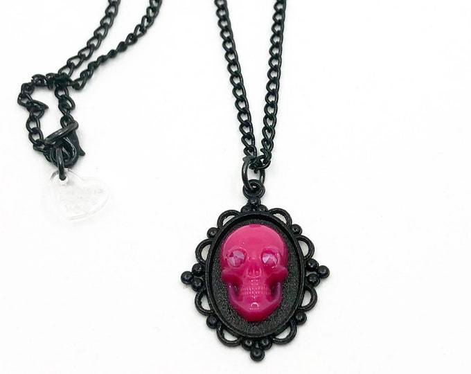 Gothic Pink Skull Cameo Necklace