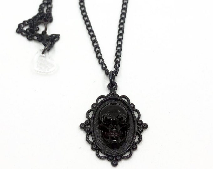 Gothic Black Skull Cameo Necklace