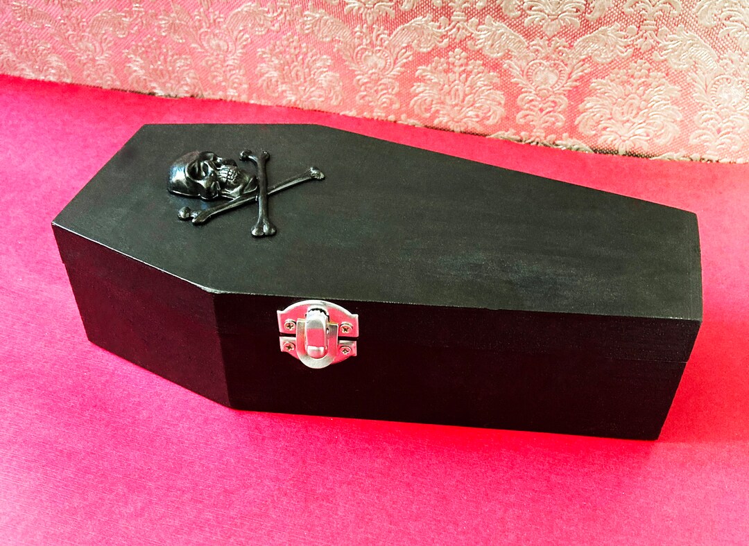 Large 9 Coffin Jewelry Box With Black Skull and Crossbones / Gothic