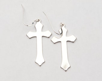 Large Silver Gothic Cross Earrings