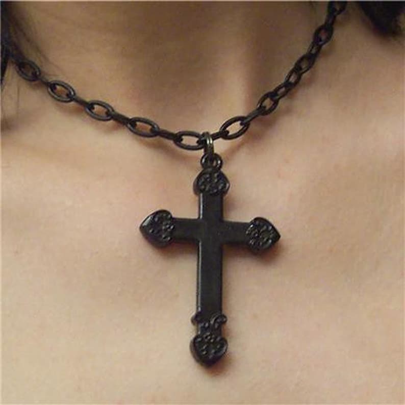 Black Gothic Cross Necklace Etsy