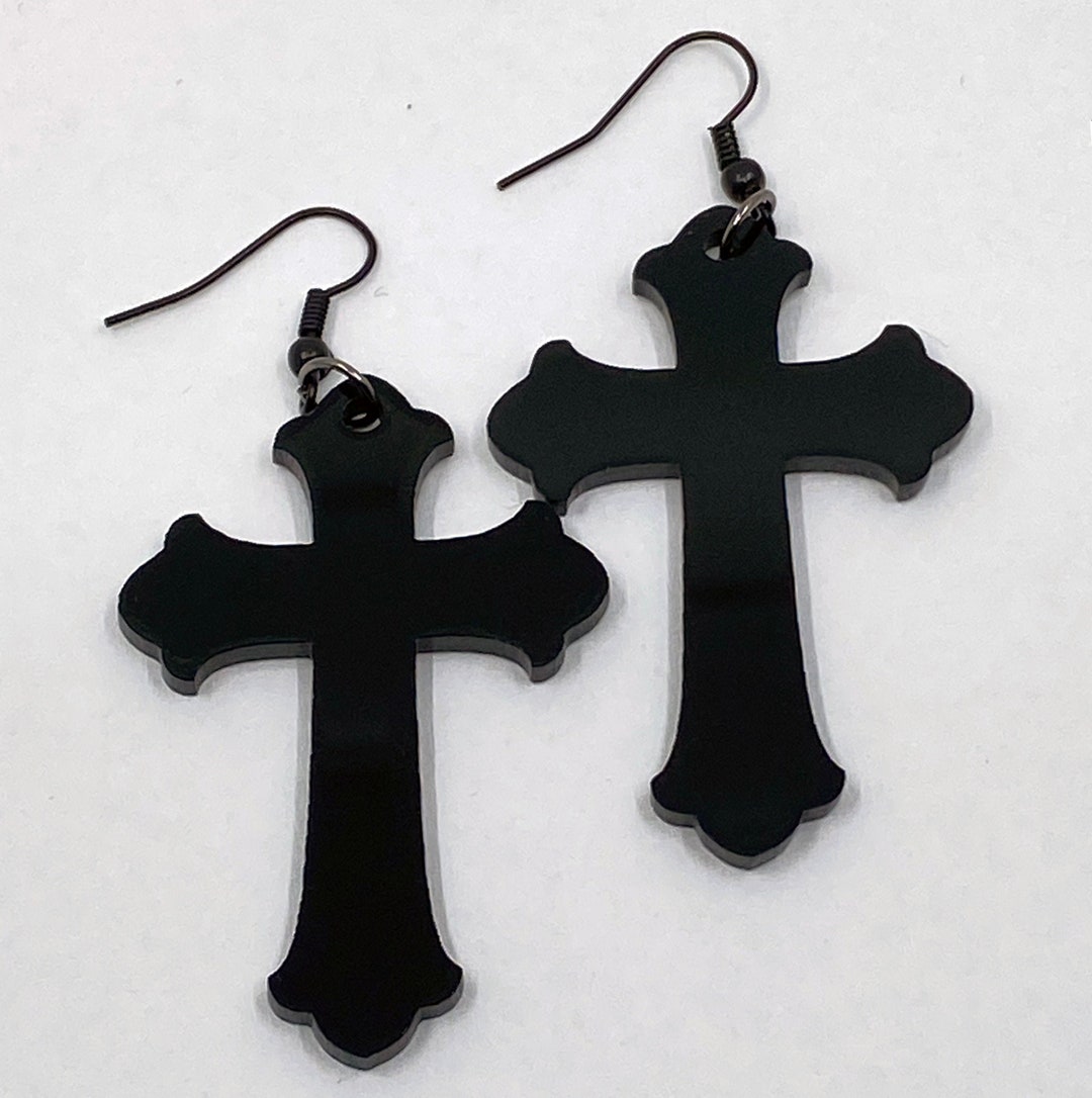 Gothic Black Cross Earrings Etsy