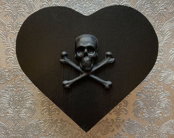 Gothic Black Heart Jewelry Box with Black Skull & Crossbones / Gothic Gift