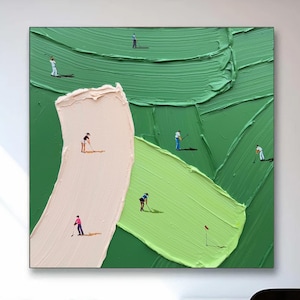 Large Handmade Green Abstract Painting Green Golf Canvas Wall Art Green Textured Wall Art Golf Course Painting Send Golf Lovers Gifts