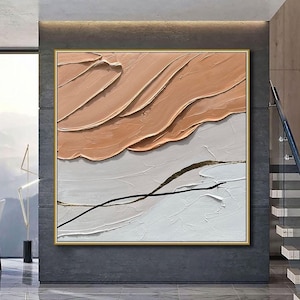 Original 3D Minimalist Ocean Painting on Canvas Textured Wall Art Earth Tone Waves Art Wabi-Sabi Wall Art Living Room Painting  Decor