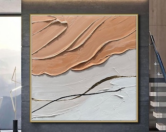 Original Textured Ocean Painting on Canvas, Earth Tone Minimalist Wall Art