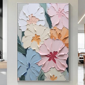 Abstract Flower Oil Painting on Canvas, Large Wall Art, Original Minimalist Plants Floral Art Custom Painting Boho Wall Decor Living Room