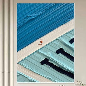Large 3D Swimming Competition Painting Blue Textured Wall Art Swimming Pool Girl Minimalist Painting Swimming Pool Painting Swimming Art