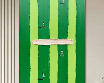 Lienzo de tenis de gran tamaño, arte de pared, arte minimalista verde, arte de pared con textura verde, arte de tenis verde, pintura verde en 3D, regalos personalizados para amantes del tenis