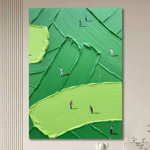 Large Green Abstract Painting Green Golf Canvas Wall Art Green Textured Wall Art Golf Course Painting Golf Lovers Gifts Handmade Painting