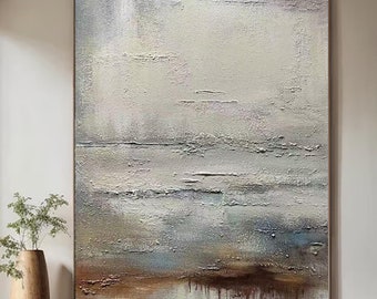 Beige Abstract Oil Painting, Modern Textured Canvas Art