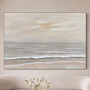 Large Ocean Sunset Painting On Canvas Textured Ocean Painting Beach Landscape Wall Art Beige Cloud Painting Abstract Sea Wall Art Home Decor