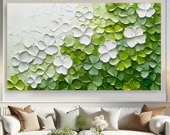 Textured Floral Canvas Painting, Green & Teal Flower Wall Art
