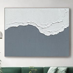 Gray and white waves wall art gray textured wall art Black and white Painting white waves Abstract painting gray and white wall art