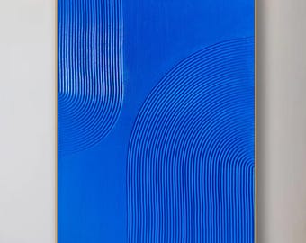Art mural surdimensionné en plâtre bleu voûté, peinture 3D minimaliste