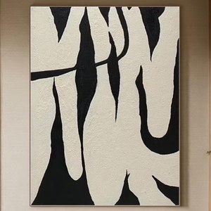 Beige Black Texture Painting on Canvas Wabi Sabi Wall Art Beige Minimalist Wall Art for Livingroom Black Texture Art Neutral Wall Art Framed