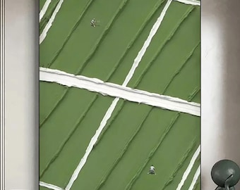 Pintura de tenis, arte mural con textura verde, pintura con textura 3D verde, arte mural de tenis, regalo para entusiastas del tenis, tenis verde abierto, arte minimalista