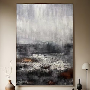 Hand Painted Black White Minimalist Abstract Oil Painting Original Canvas Wall Decor for Bedroom & Living Room, Decor wall Oil painting