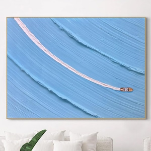 Large Blue Textured Sea Surfer Art Painting MinimalistArt Ocean Canvas Texture Blue Wall Decor Blue Sea Canvas Abstract Surfing Wall Art