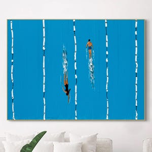 Swimming Painting Blue Textured Wall Art Large Swimming Competition Painting Blue Minimalist Painting Swimming Pool Painting Swimming Art