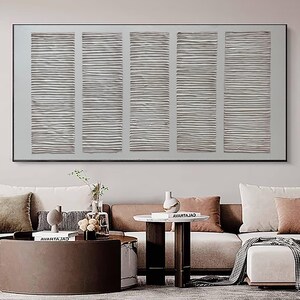 Grey White 3D Texture Wall Art Minimalist Painting Neutral Plaster Painting Wabi Sabi Wall Art White  Texture Painting Modern Minimalist Art